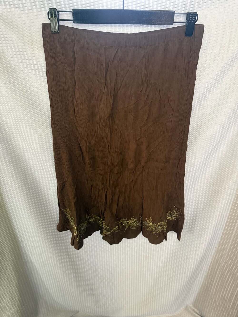 Jaclyn Smith Brown Crinkle Floral Embroidered Midi Skirt Size Medium